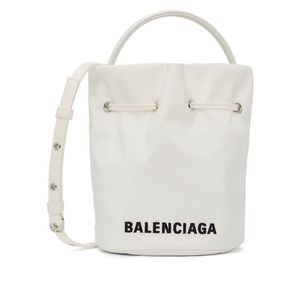 BALENCIAGA XS White Drawstring Bucket Bag